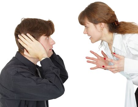 Man and woman swear isolated on a white backgroundの写真素材