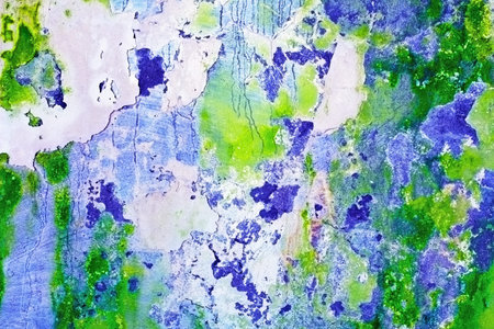 The blue wall of an old ruined stone building
