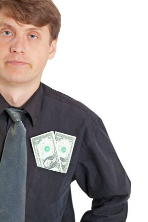 A person dissatisfied with low wages, isolated on white backgroundの写真素材