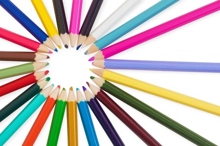 A set of colored pencils isolated on a white backgroundの写真素材