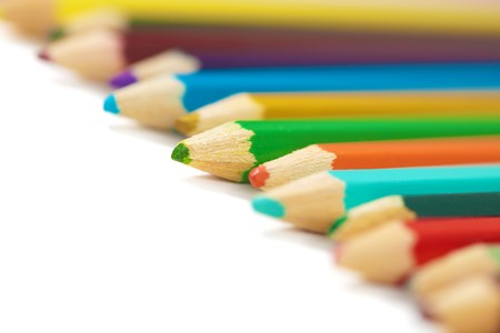 A line of colored pencils - close-up, isolatedの写真素材