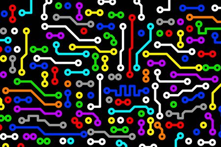 Background of multicolored electronic components on a black backgroundの写真素材