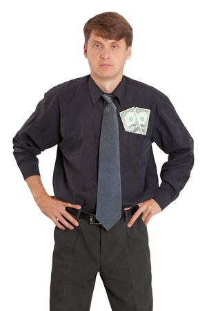 The young man with money sticking out of a pocketの写真素材