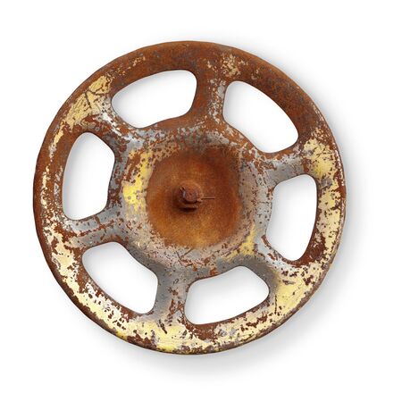 The old rusty metal valve, isolated on a white backgroundの写真素材