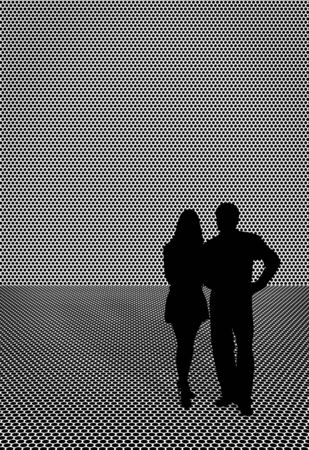 Silhouette of couple - the man and the woman - a monochrome illustrationの写真素材
