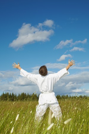 The happy person rejoices lives on the natureの写真素材