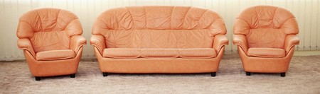 Two leather armchairs and sofa - luxury furnitureの写真素材
