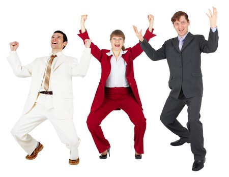 General triumph of a happy command of businessmen on a white backgroundの写真素材