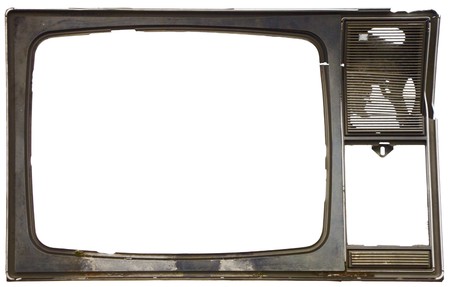 Old dirty framework of the broken TV - it is isolated on a white backgroundの写真素材