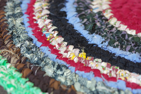 The vintage homemade colorful mat close upの写真素材