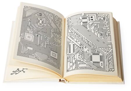 The open book containing electronic schemes and drawingsの写真素材