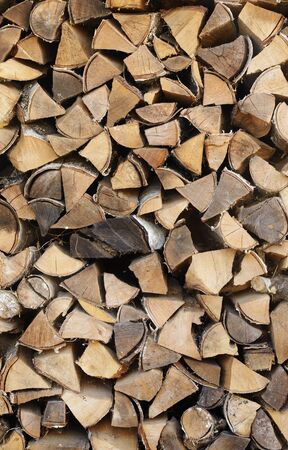 Background - the Stack of fire wood from birch logsの写真素材