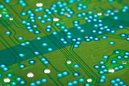Electronic green old circuit board close up