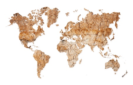 Map of the world with continents from dry deserted soilの写真素材