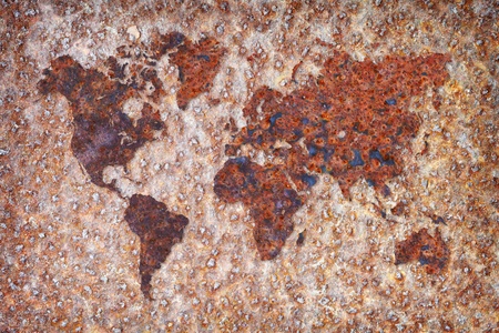 The world map formed by corrosion stains on metalの写真素材