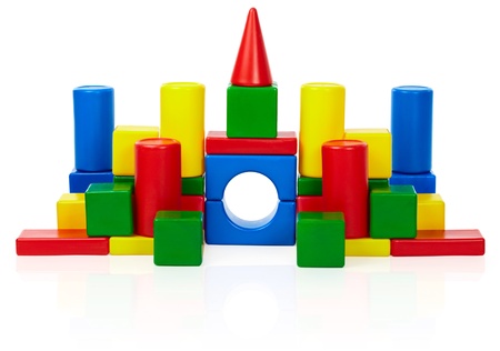 The toy castle from color blocks isolated on a white backgroundの写真素材