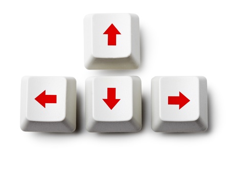 Four cursor arrow keys on white backgroundの写真素材