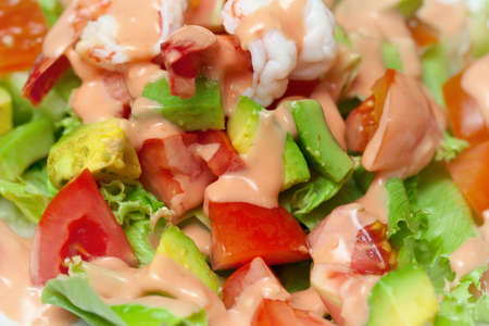 Shrimp and avocado salad close upの写真素材