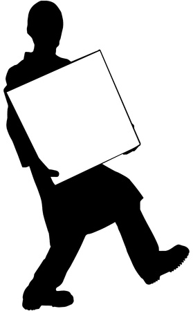 silhouette - black man carries a white boxのイラスト素材