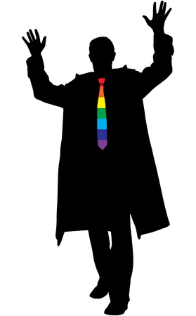 silhouette of excited business man with rainbow necktie on white backgroundのイラスト素材