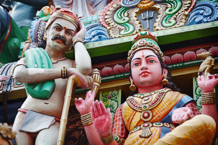 Old colorful statues - roof design of Hindu temple