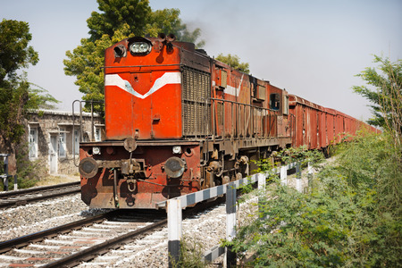 Old locomotive pulling freight train. Indiaの写真素材