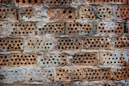 Wall of the holey brick, background texture