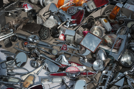 KIEV, UKRAINE - 01 OCT 2016: Old Car Land 2016 show. Sale of parts of vintage carsのeditorial素材