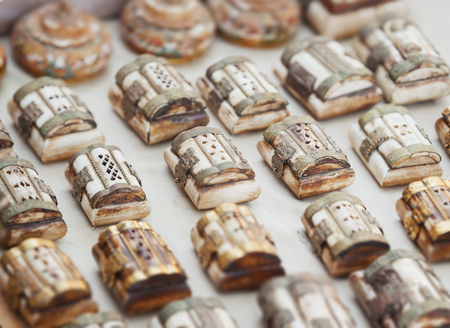 Bone jewellery Boxes in the traditional style for sale. India, Rajasthan, Jaisalmerの写真素材