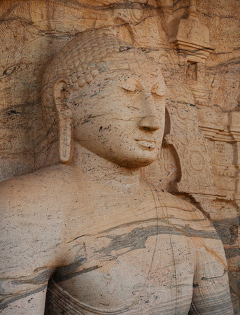 Polonnaruwa, Sri Lanka. Close up shot of Gal Vihara Buddhist statueの写真素材