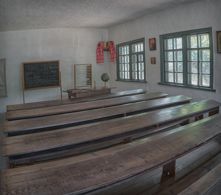 PIROGOVO, KIEV, UKRAINE - CIRCA SEP 2016: Ancient rural ukrainian school. Interior viewのeditorial素材