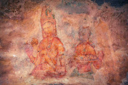DAMBULA, POLONNARUVA, SRI LANKA - CIRCA APR 2013: The par of famous ancient rock paintings in Sigiriaのeditorial素材