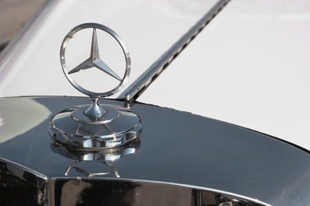 KIEV, UKRAINE - 01 OCT 2016: Old Car Land 2016 show. Steel logo of Mercedes Benzのeditorial素材