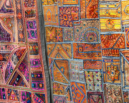 Vintage Handmade Patchwork Tapestry Wall Hanging on open market in India, Rajasthanの写真素材