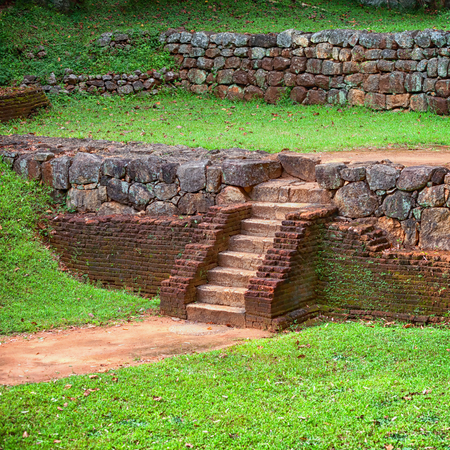 Ancient brick steps in Polonnaruwa, Sri Lankaの写真素材
