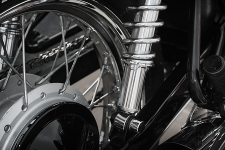 Shiny chrome motorcycle. Closeup photo of Chopper motorcycleの写真素材