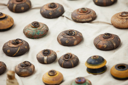 Small wooden boxes in the traditional style for sale. India, Rajasthan, Jaisalmerの写真素材