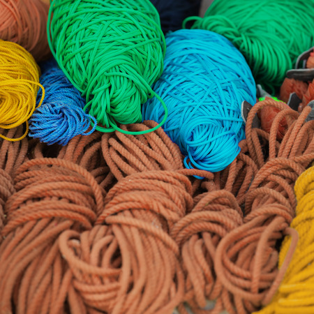 Colored ropes on the open market. India, Radjasthan, Pushkarの写真素材