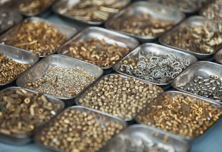 Metal beads on the open market counter in India, Rajasthanの写真素材