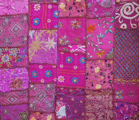 Lilac handmade tapestry background. India, Rajasthanの写真素材