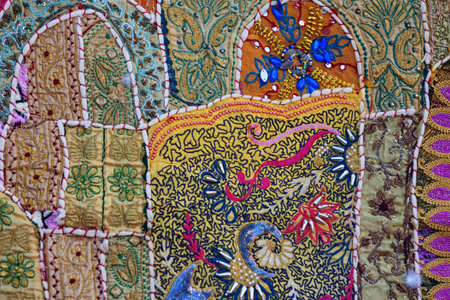 Jaisalmer, Rajasthan, India. Vintage old natural tapestry - authentic traditional Indian style