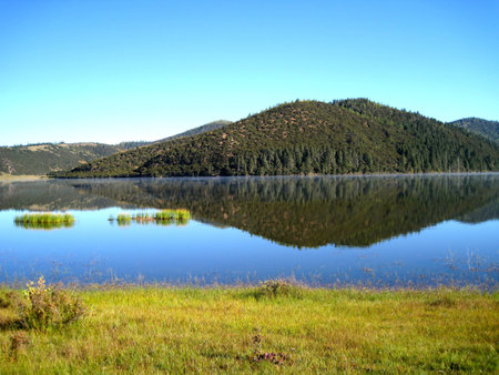 Mountain and lake viewの写真素材