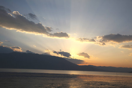 Twilight on the lakeの写真素材