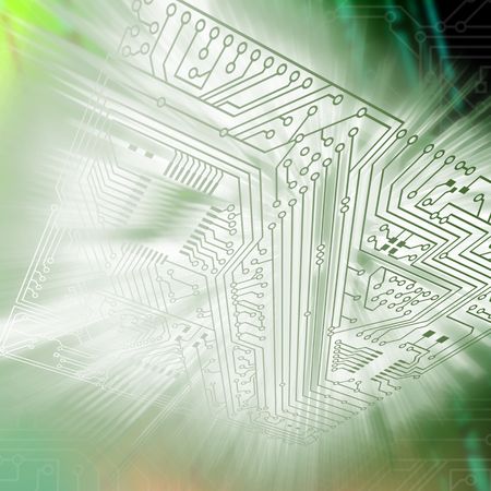 The abstract electronic scheme on a green backgroundの写真素材