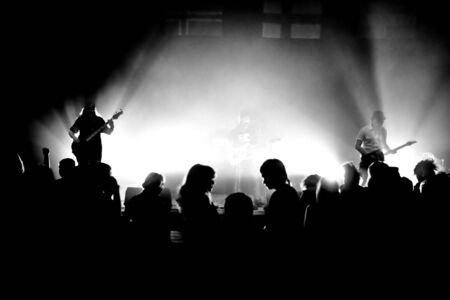 Black-and-white photo from a rock concertの写真素材