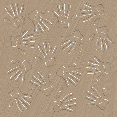 Artificial structure of a rough wall with prints of handsの写真素材