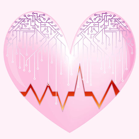 Pink heart with the cardiogramme and microcircuitのイラスト素材