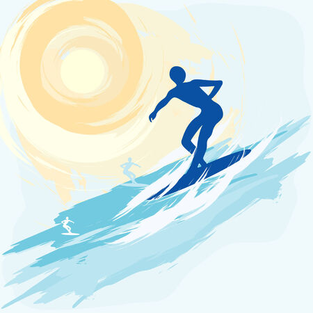 The sportsman in the high sea on board under shining sunのイラスト素材