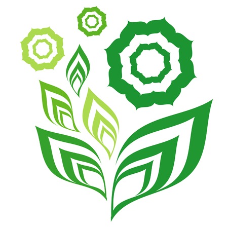 The stylised flower with leaves of green colour on white backgroundのイラスト素材