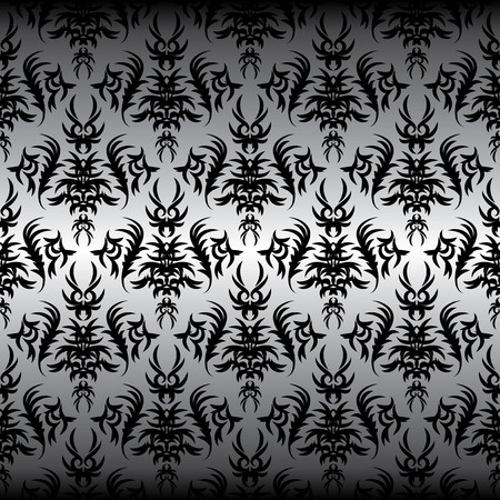 seamless black Victorian design on a gray backgroundのイラスト素材